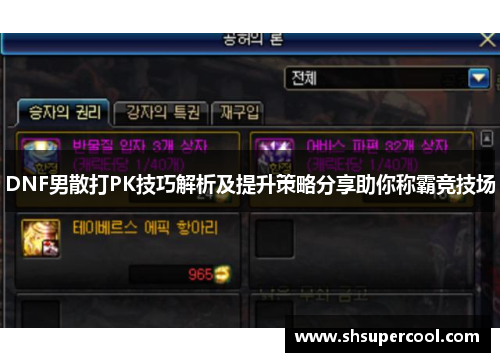 DNF男散打PK技巧解析及提升策略分享助你称霸竞技场